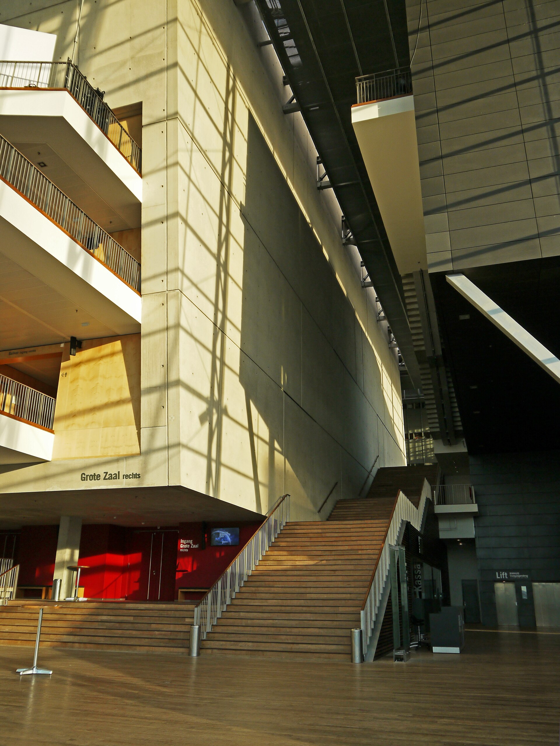 Architectural staircase in a sunlit interior